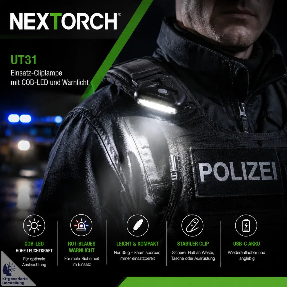 NEXTORCH UT31 Einsatz-Cliplampe mit Gestensteuerung, Rotlicht & Warnfunktion