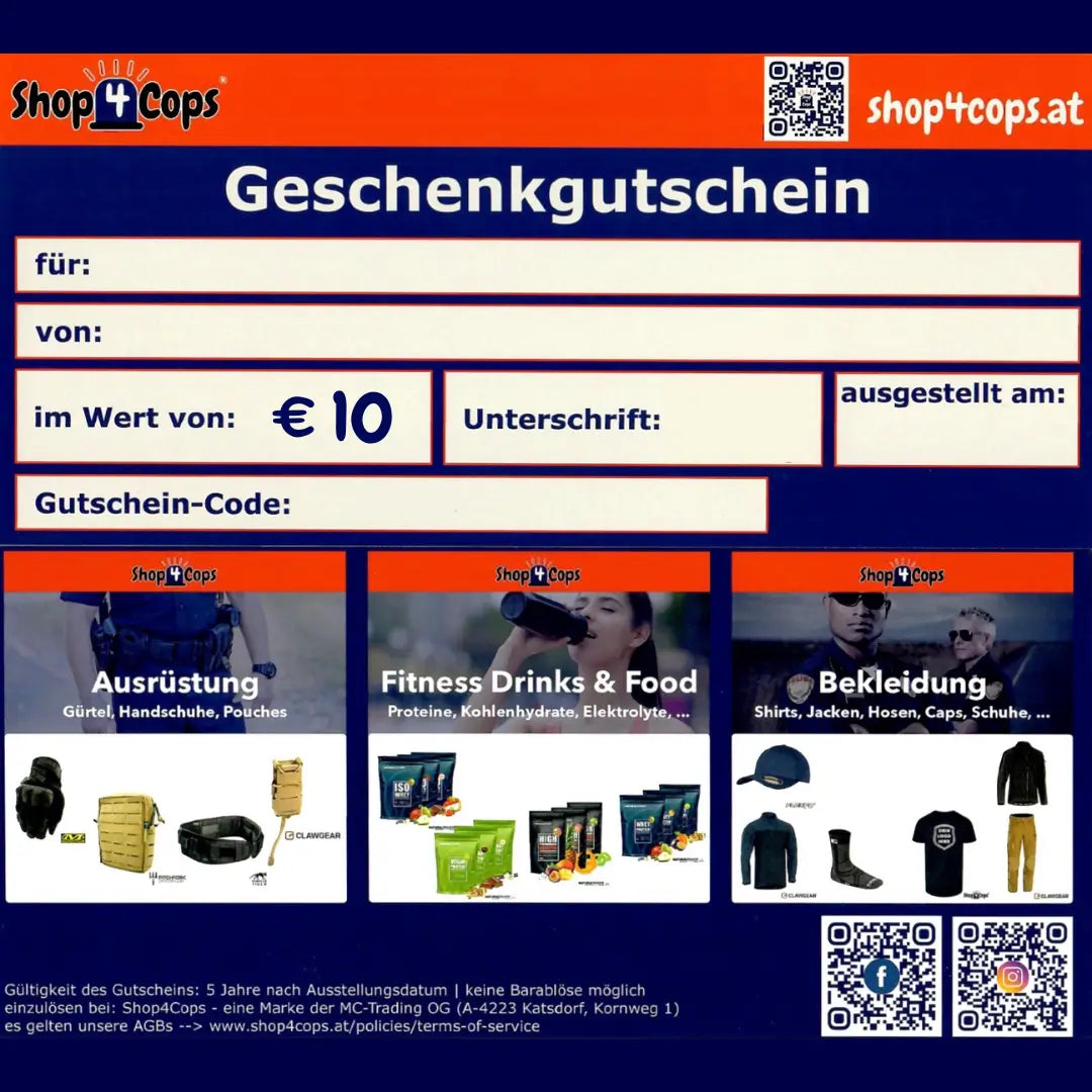 Shop4Cops® Geschenkgutschein - AUSGEDRUCKT