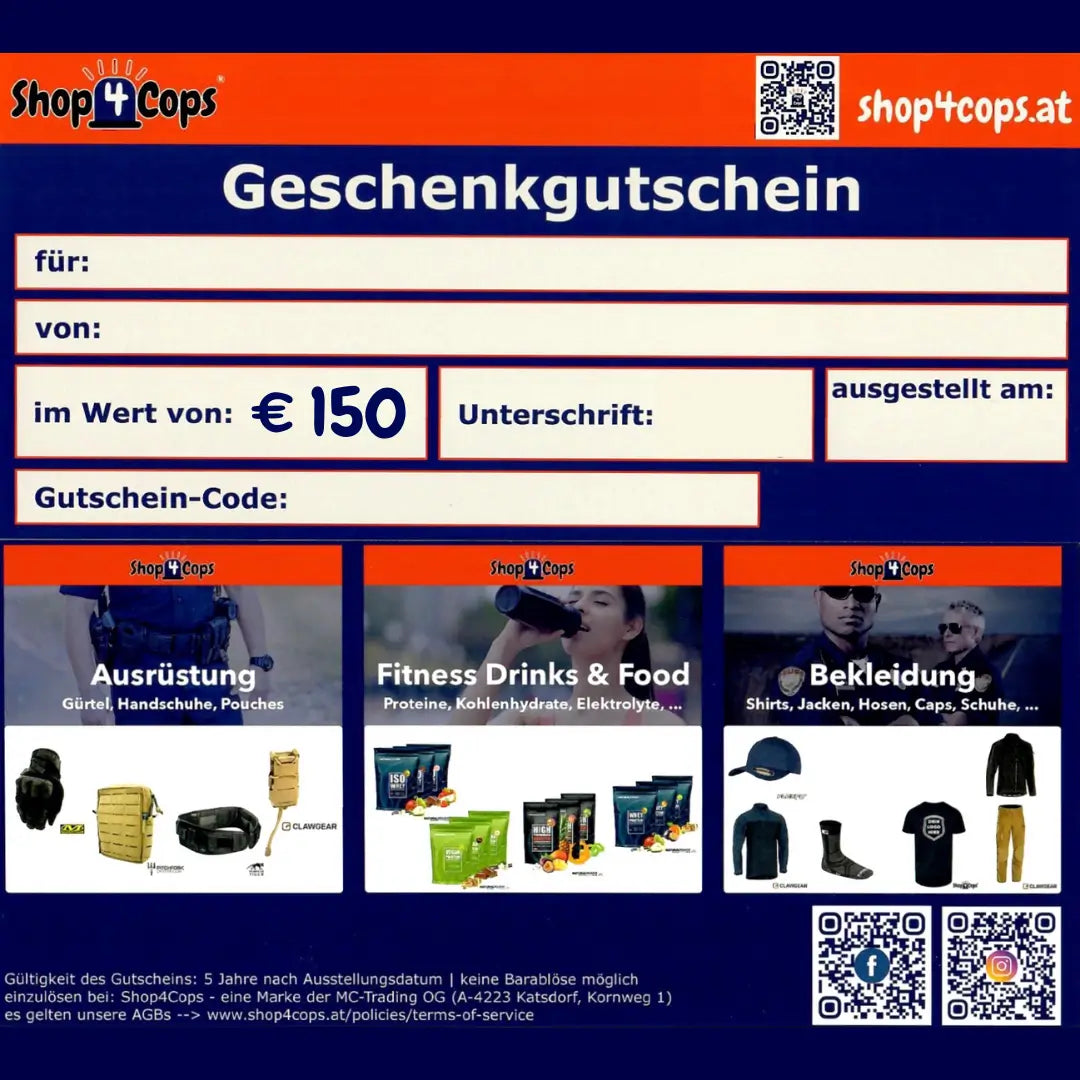 Shop4Cops® Geschenkgutschein - AUSGEDRUCKT