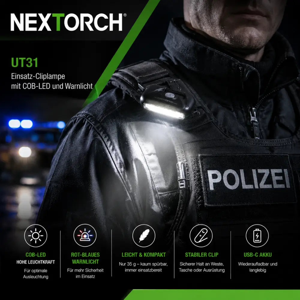 NEXTORCH UT31 Einsatz-Cliplampe mit Gestensteuerung, Rotlicht &amp; Warnfunktion