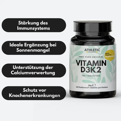 ATHLETIC SUPPLEMENTS Vitamin D3 K2 Tabletten Pure